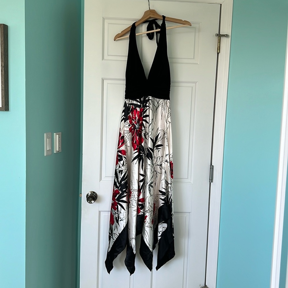Speechless Halter Top Handkerchief Hem Midi Dress